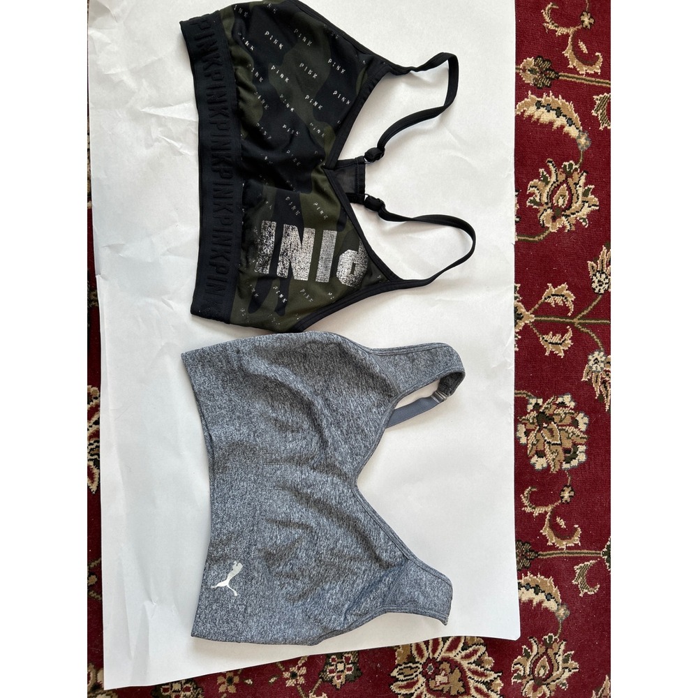 PINK Victoria's Secret Camo & PUMA Gray Seamless Sports Bras